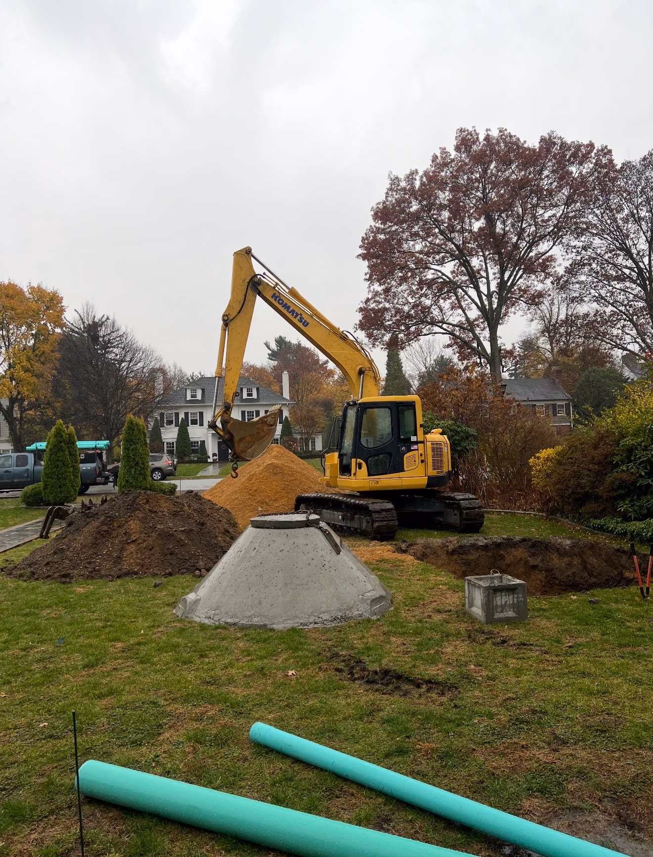 D.C. Crane Service — septic system installation in a Nassau County neighborhood